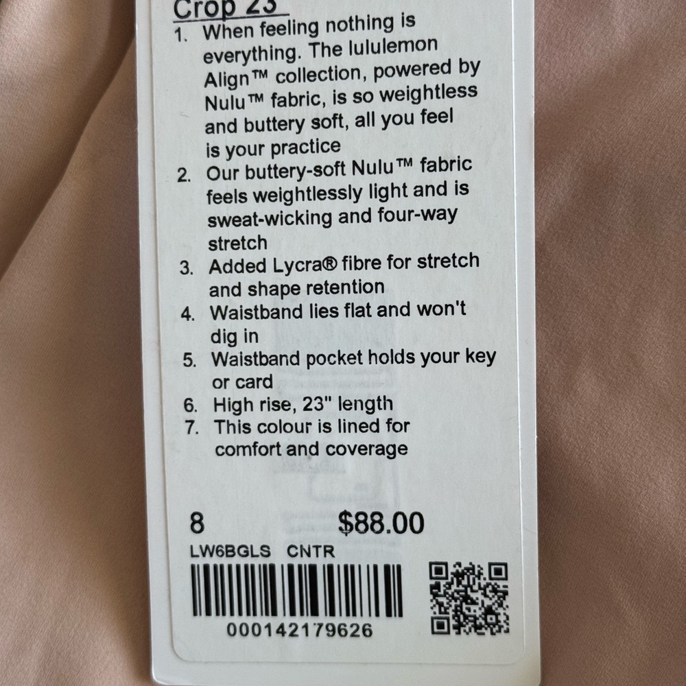 Lululemon Align Crop 23" in Pink/Nude